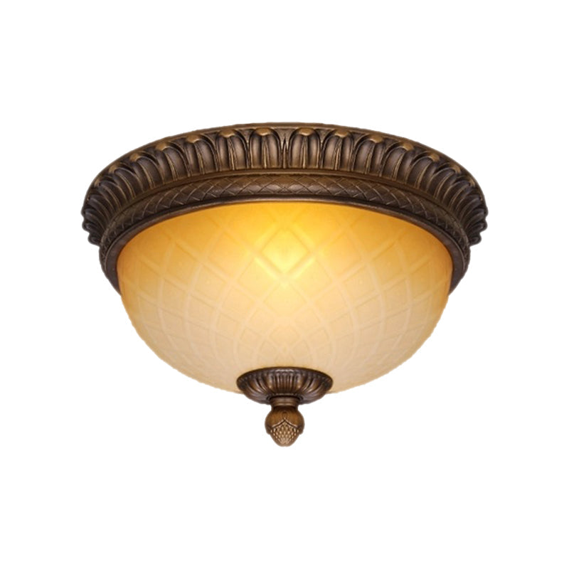 Countryside Lattice Glass Flush Mount Lamp With 2 Bulbs - Coffee Finish | Perfect For Child’s