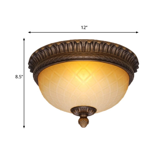 Countryside Lattice Glass Flush Mount Lamp With 2 Bulbs - Coffee Finish | Perfect For Childs Room