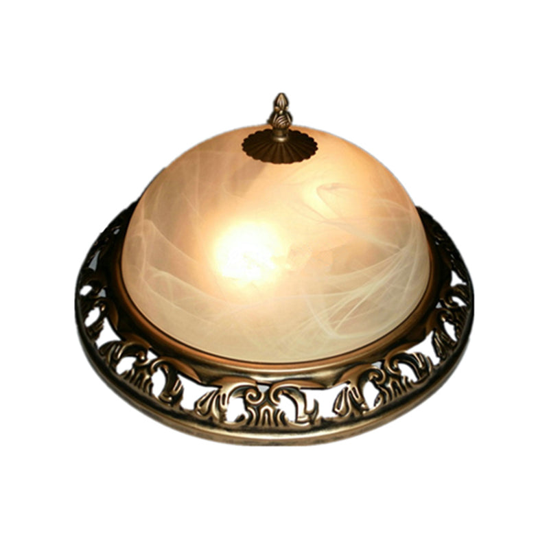 Traditional Crackle Glass Semi - Orb Flush Mount Brass Ceiling Light Fixture For Dining Room