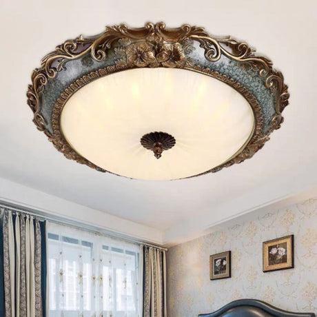 Rustic Resin Brass Flush Mount Ceiling Lamp - Floral Pedestal 12/16/19.5 W 2/3-Light Round Shape /