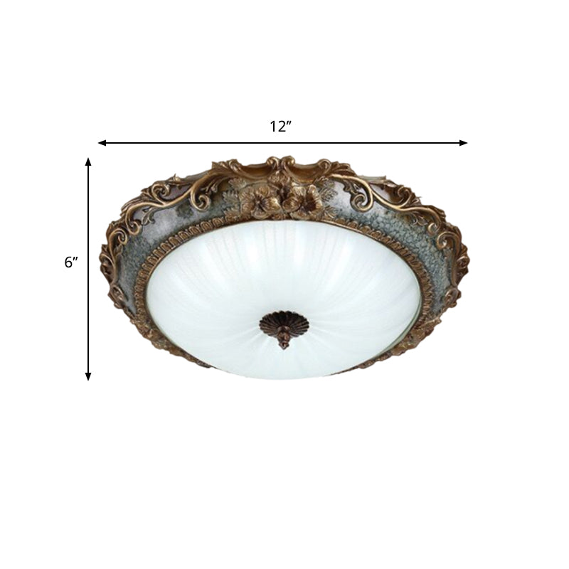 Rustic Resin Brass Flush Mount Ceiling Lamp - Floral Pedestal 12/16/19.5 W 2/3-Light Round Shape