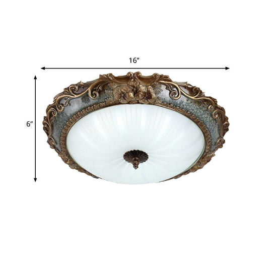 Rustic Resin Brass Flush Mount Ceiling Lamp - Floral Pedestal 12/16/19.5 W 2/3-Light Round Shape