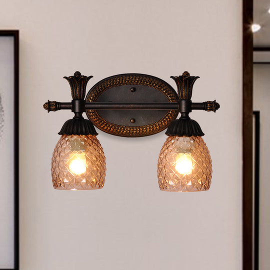 Prismatic Glass Bathroom Vanity Mirror Light - Traditional Rust Finish Pineapple-Inspired Design