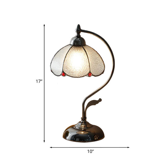 Alkes - Vintage Dome-Like Nightstand Light 1-Bulb Clear Water Glass Scalloped Table Lamp In Black