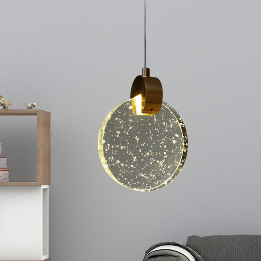Minimalist Led Gold Ceiling Light With Clear Crystal Glass Panel - Elegant Suspended Lighting