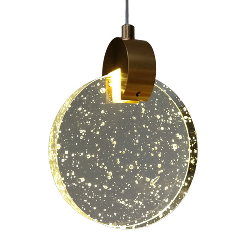 Minimalist Gold Glass Led Ceiling Light With Clear Crystal Panel - Suspended Lighting Fixture
