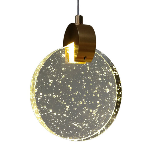 Minimalist Gold Glass Led Ceiling Light With Clear Crystal Panel - Suspended Lighting Fixture