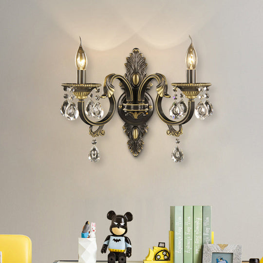 Faceted Crystal Finial Black And Gold Sconce Candlestick - Nordic Wall Light With 2 Lights
