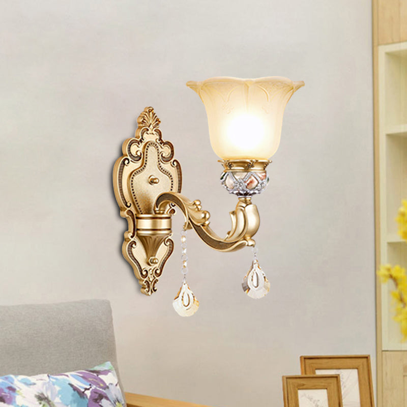 Contemporary Gold Wall Sconce With Faceted Crystal Finial - Bell Design