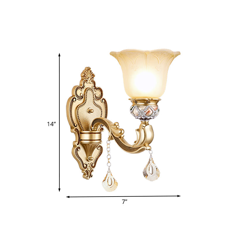 Contemporary Gold Wall Sconce With Faceted Crystal Finial - Bell Design