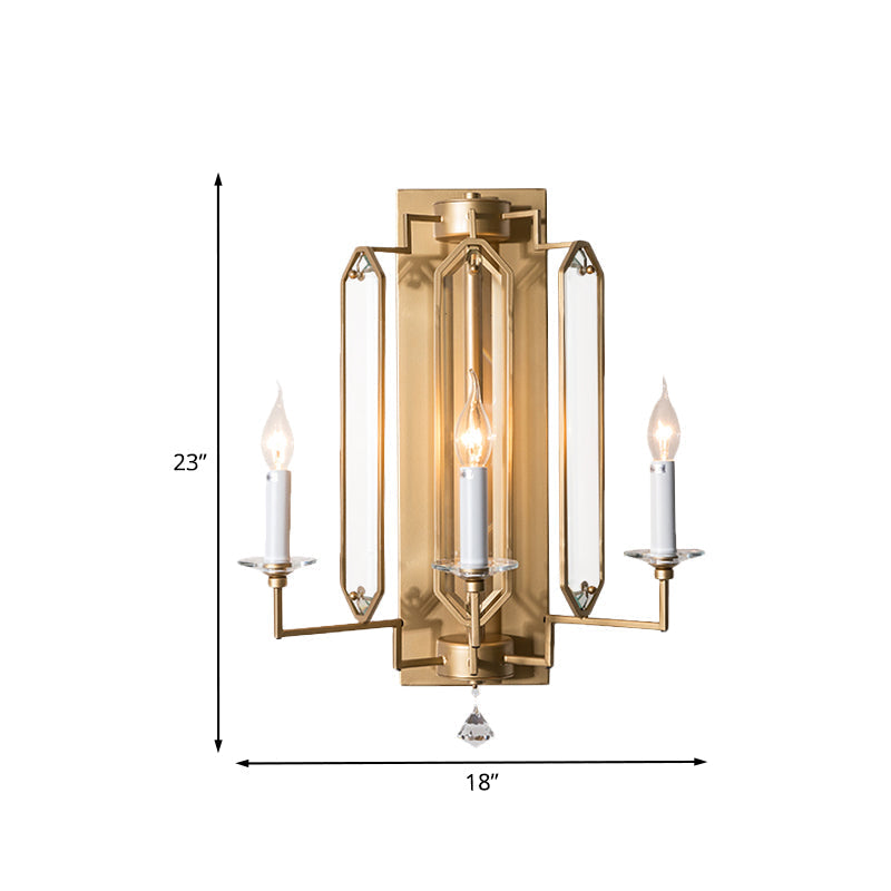 Vintage Gold Wall Sconce With Faceted Crystal Finial And 3-Light Fixture For Elegant Dining Room