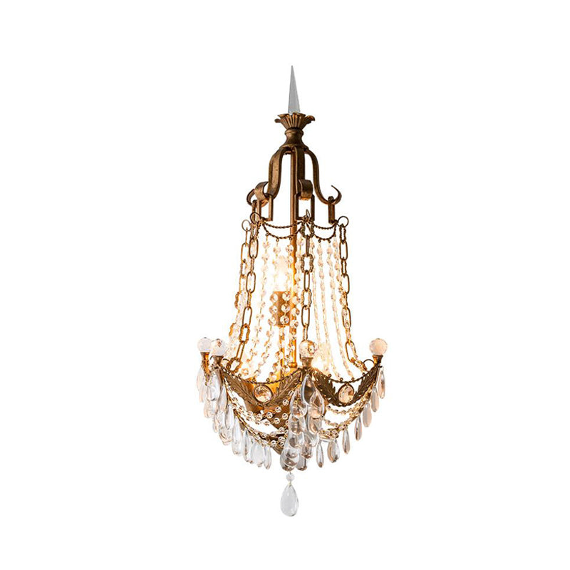 Bronze Crystal Raindrop Wall Sconce With Retro 3 Heads - Living Room Lighting