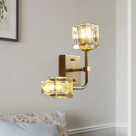 Modern Crystal 2-Bulb Gold Wall Sconce For Living Room