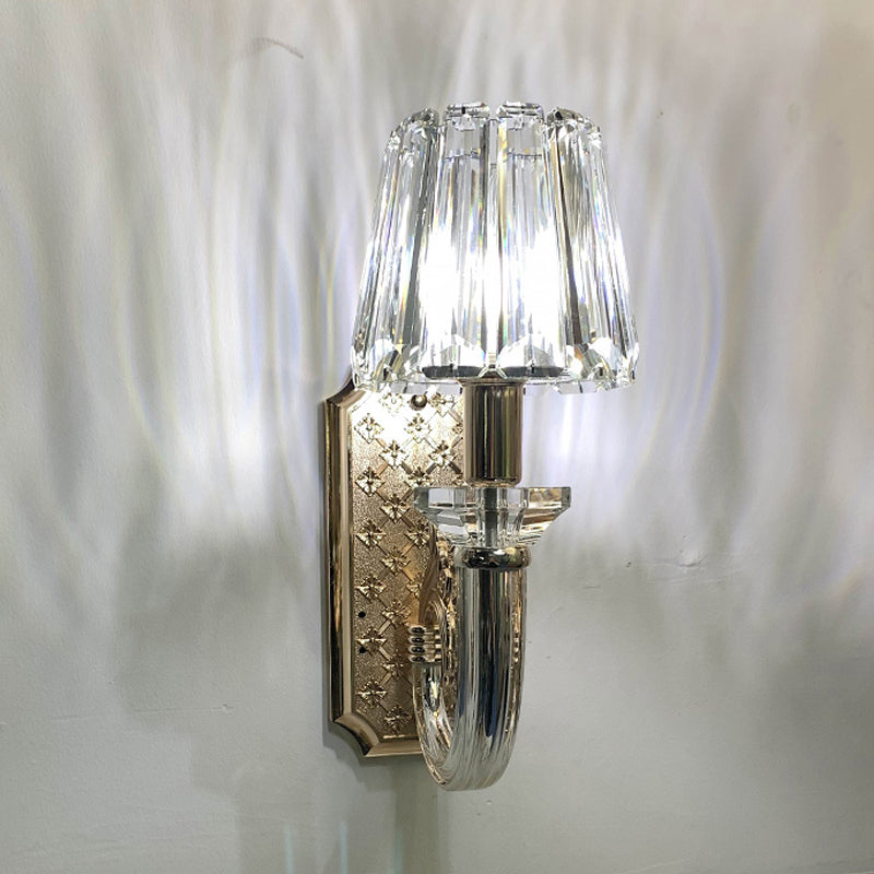 Simple Clear Crystal Tapered Cone Sconce Light Fixture - Elegant 1-Bulb Wall Lighting Idea For