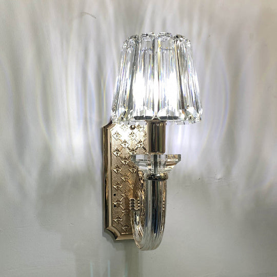 Simple Clear Crystal Tapered Cone Sconce Light Fixture - Elegant 1-Bulb Wall Lighting Idea For