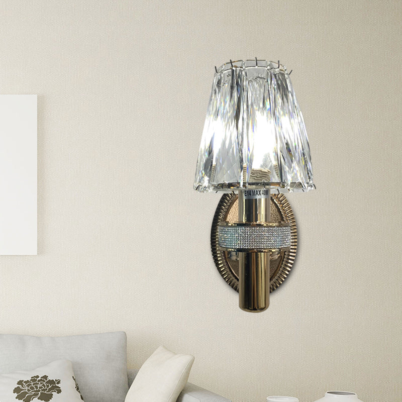 Bronze Contemporary Crystal Wall Sconce With Conic 1-Head Light Clear