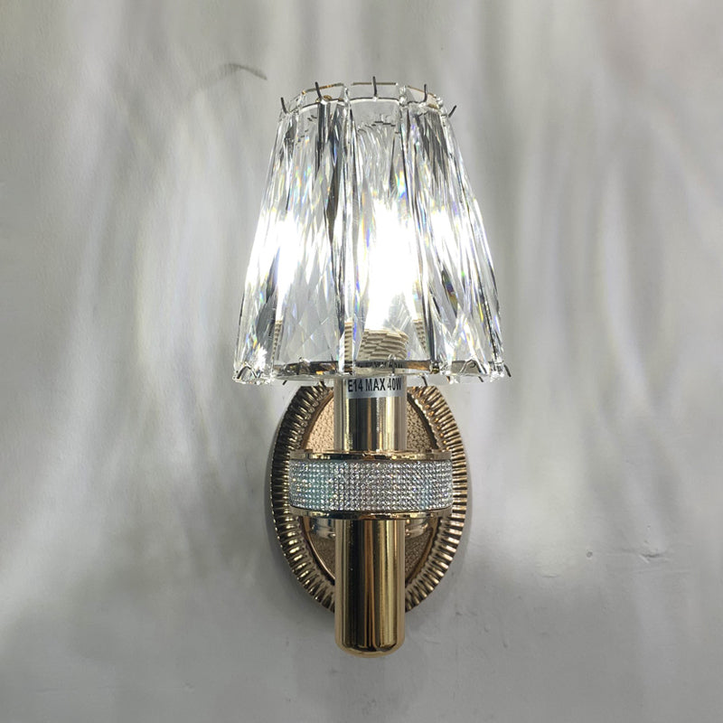 Bronze Contemporary Crystal Wall Sconce With Conic 1-Head Light