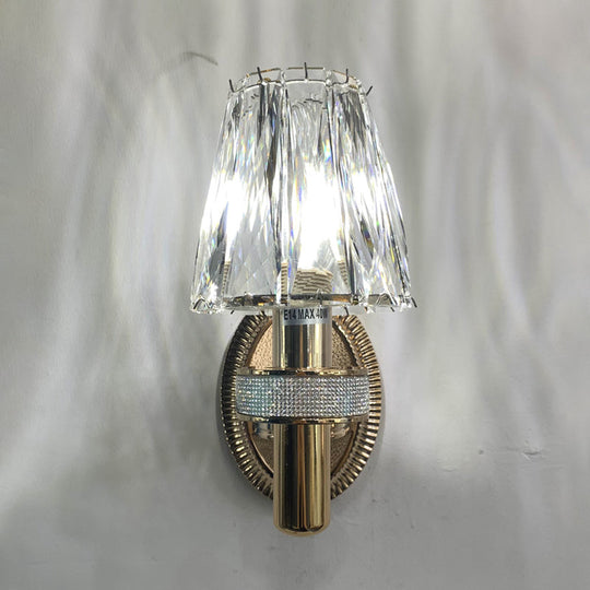 Bronze Contemporary Crystal Wall Sconce With Conic 1-Head Light