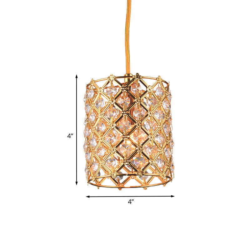 Gold Crystal Ceiling Pendant Light With Hand-Cut Cylindrical Glass And Straight Arm