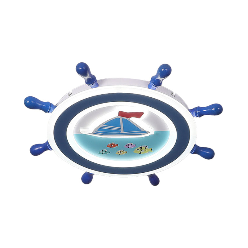 Sailboat Pattern Nautical Flush Mount Pendant Light - Blue And White Bedroom Ceiling Lighting