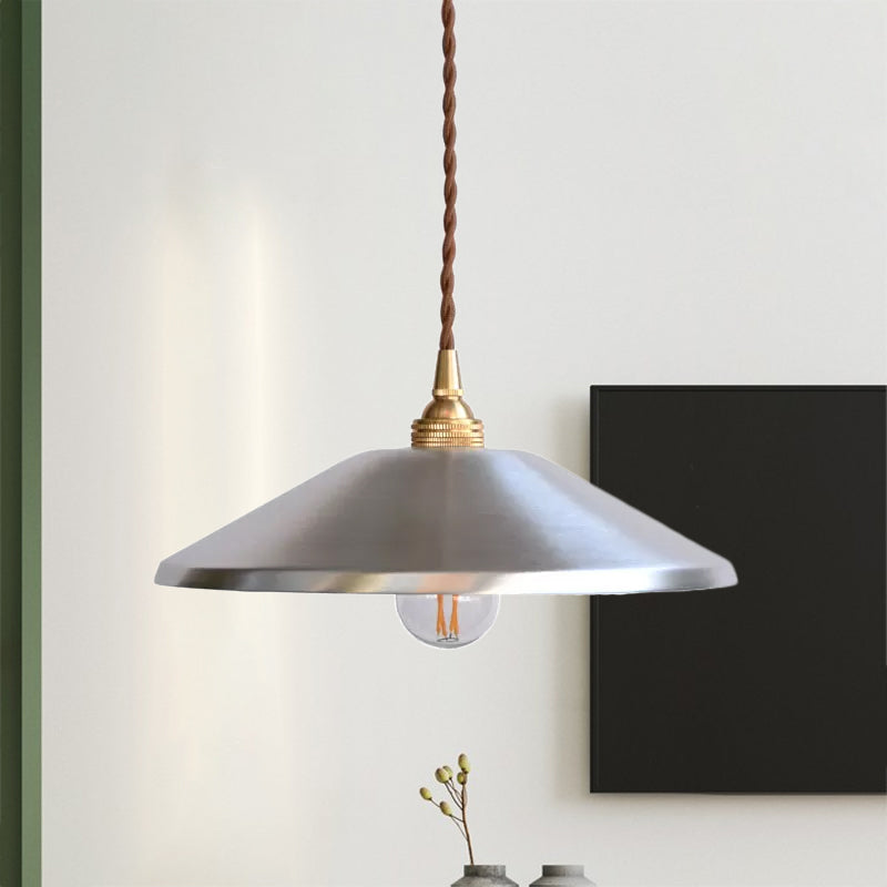 Sleek Silver Saucer Pendant Light With Metal Warehouse Design - 1-Light For Garage Ceiling