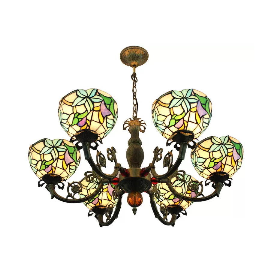 Multicolor Tiffany Style Chandelier For Dining Room: 6-Light Art Glass Pendant Ceiling Lamp With