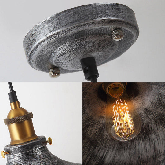 Giulia - Vintage Silver Gray 1 Bulb Pendant Lamp Antique Style Metal Bowl Shade Hanging Light With