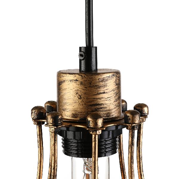 Antique Brass Metal Pendant Light Cage - Stylish Farmhouse Hanging Lamp Fixture With 1