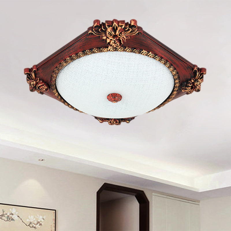 Led Frosted Glass Square Flush Mount Fixture With Bronze/Copper Finish - Countryside Ceiling Light