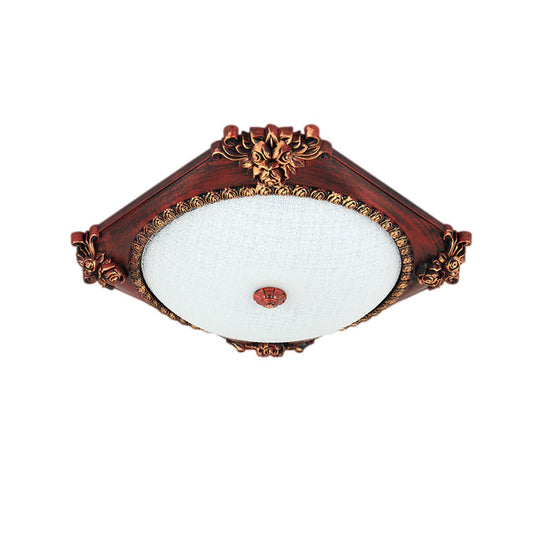 Led Frosted Glass Square Flush Mount Fixture With Bronze/Copper Finish - Countryside Ceiling Light
