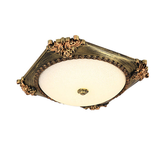 Led Frosted Glass Square Flush Mount Fixture With Bronze/Copper Finish - Countryside Ceiling Light