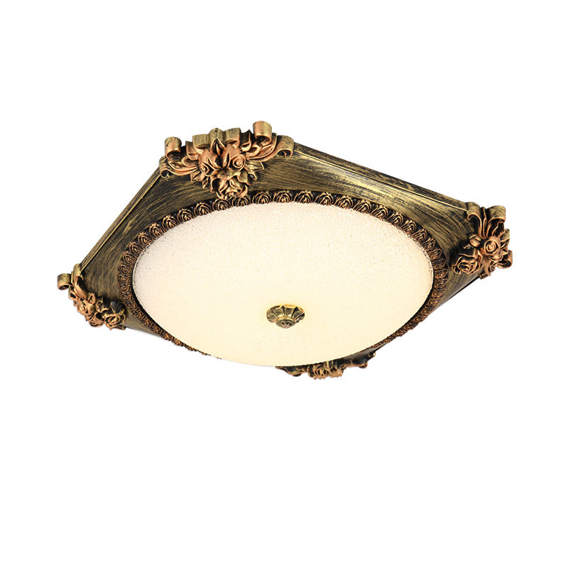 Led Frosted Glass Square Flush Mount Fixture With Bronze/Copper Finish - Countryside Ceiling Light