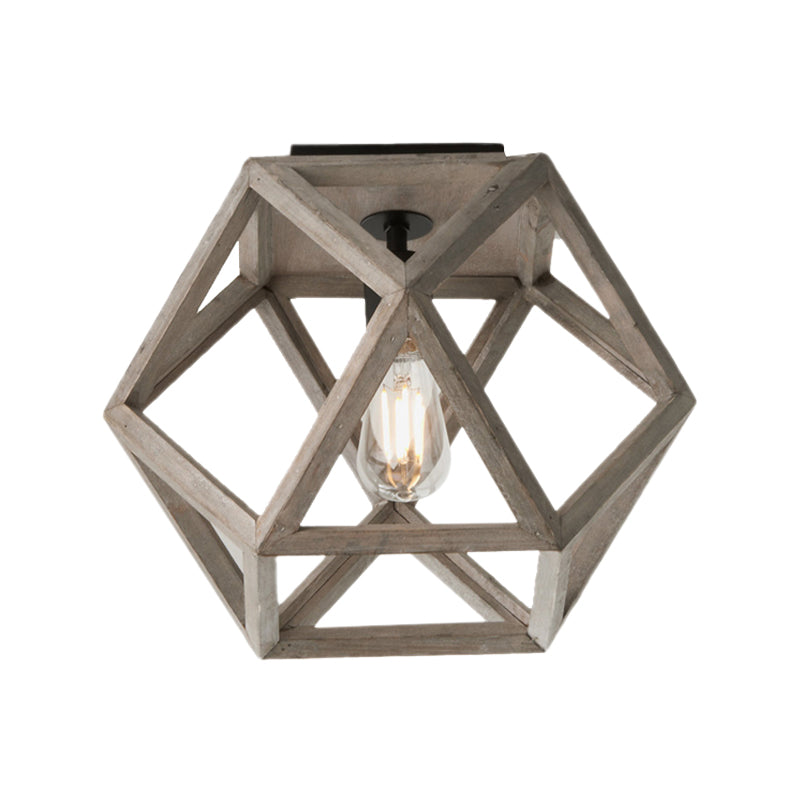 Minimalist Beige Wooden Ceiling Light With Candle - Like Bulb - Flush Mount Fixture