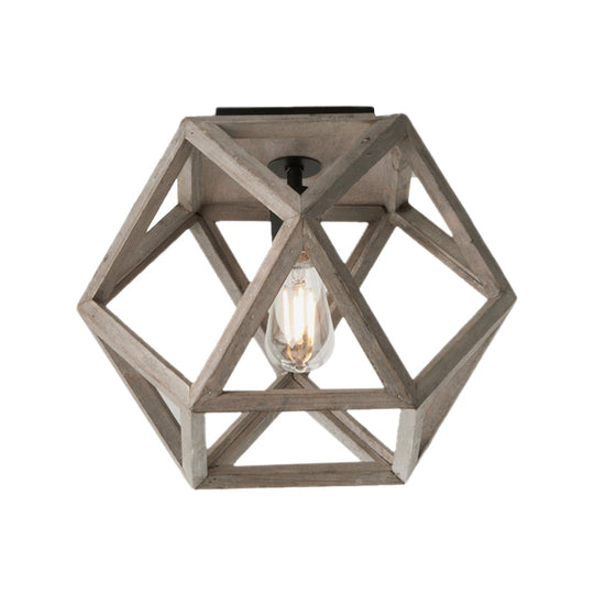 Minimalist Beige Wooden Ceiling Light With Candle-Like Bulb - Flush Mount Fixture