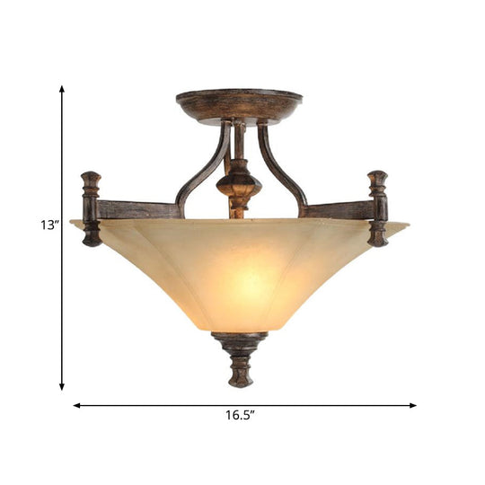 Classic Triangle Ribbed Glass Flushmount Lamp - 3 - Bulb Coffee Ceiling Light