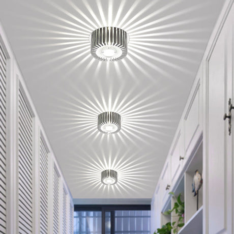 Simplicity Chrome Rgb Led Ceiling Flush Mount Lamp With Round Aluminum Shade / 7 Color