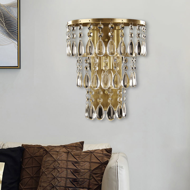 Rustic Brass Crystal Wall Sconce With 3 Drip Lights - Bedside Fixture