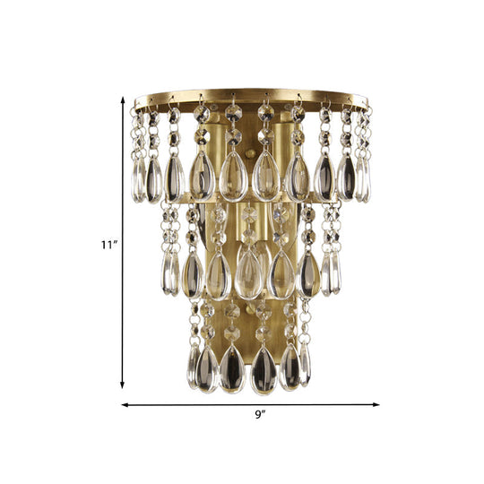 Rustic Brass Crystal Wall Sconce With 3 Drip Lights - Bedside Fixture