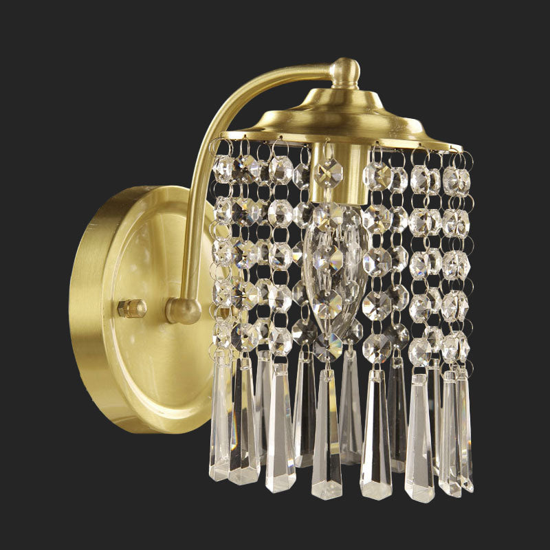 Countryside Brass Crystal Drip Sconce Wall Light With Cylinder Shade