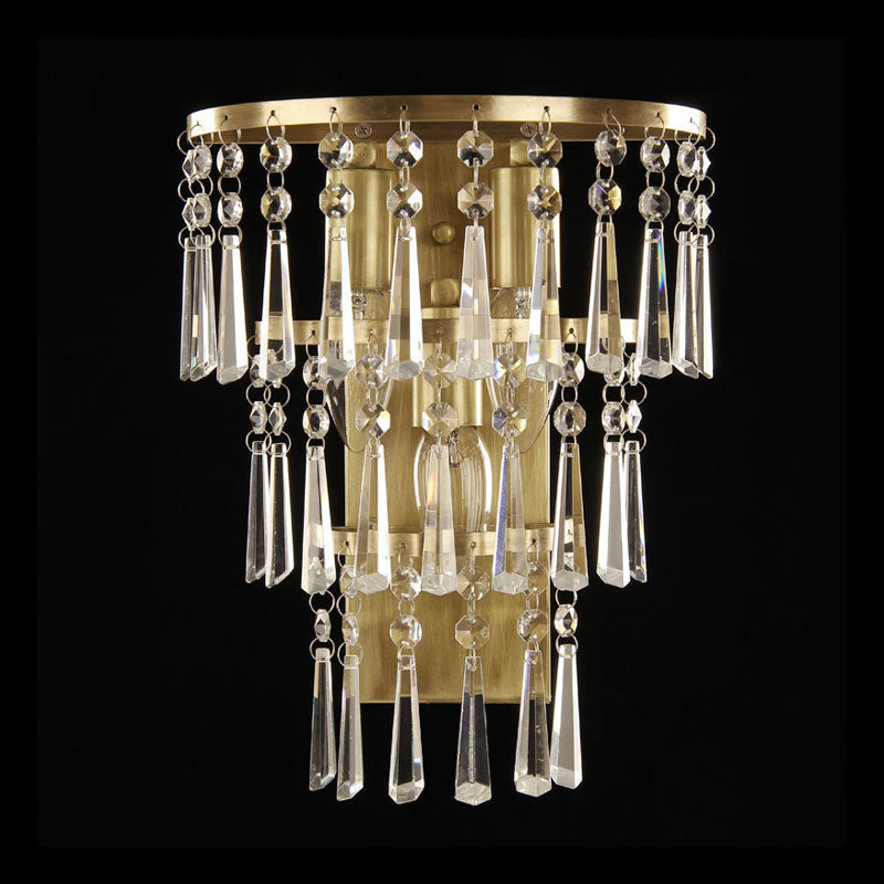 Contemporary Brass Wall Sconce Lighting: Crystal Flute Tiered Hall Mounted Light