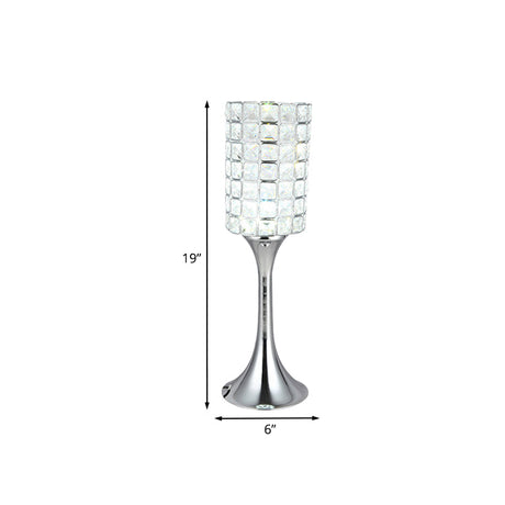 Minimalist Crystal Cylinder Led Desk Lamp In Chrome For Study Room