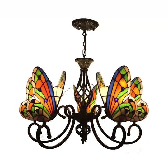 Tiffany Butterfly Chandelier: Exquisite Stained Glass Pendant Light For Dining Room 5 / Orange