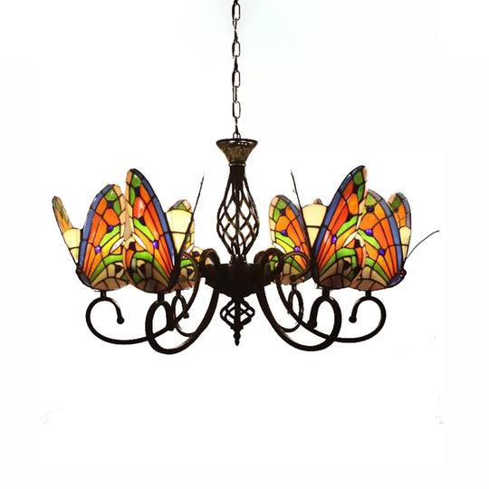 Tiffany Butterfly Chandelier: Exquisite Stained Glass Pendant Light For Dining Room 6 / Orange