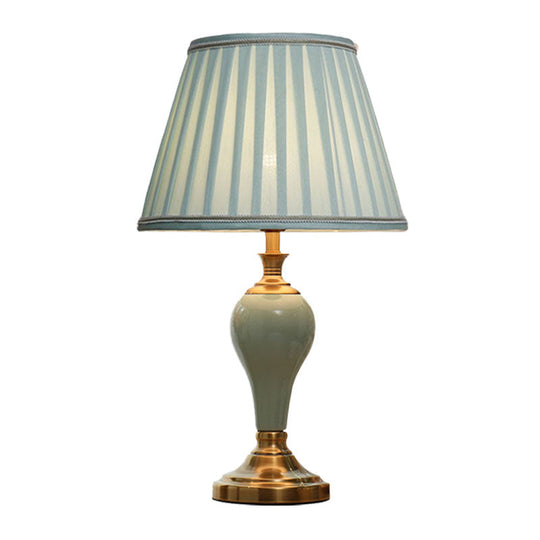 Adalyn - Vintage Ceramic Urn Table Lighting 1 Bulb Bedside Nightstand Light In Aqua/Beige/Silver