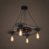 Black Finish Industrial Style Ceiling Fixture With Metallic Bare Bulb Pendant Light - 4 Heads And