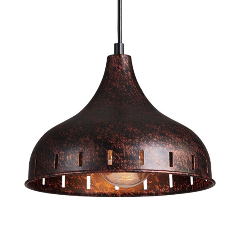Rustic Rust Onion Pendant Light Fixture - Iron Restaurant Lamp With Hollow Design