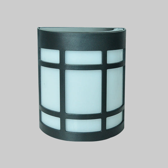Retro Semi-Cylinder Flush Wall Sconce With Rhombus/Rectangle/Trellis Cage - Black