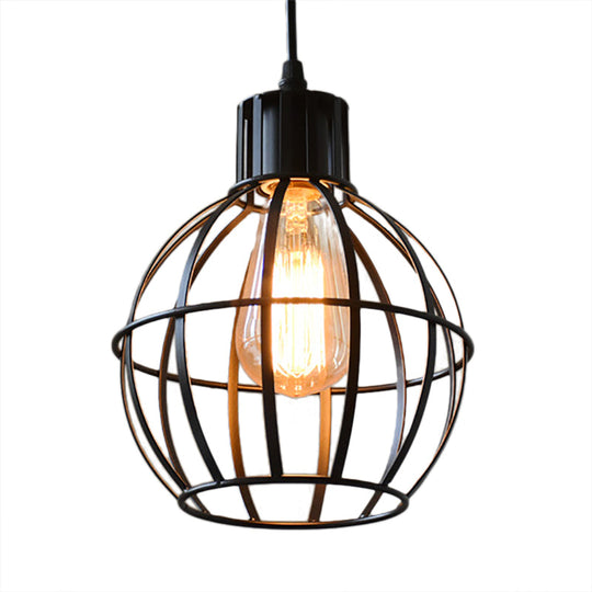 Industrial Black Metal Pendant Light With Cage Shade - Ideal For Restaurants