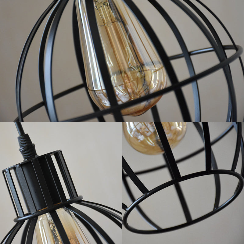Industrial Black Metal Pendant Light With Cage Shade - Ideal For Restaurants