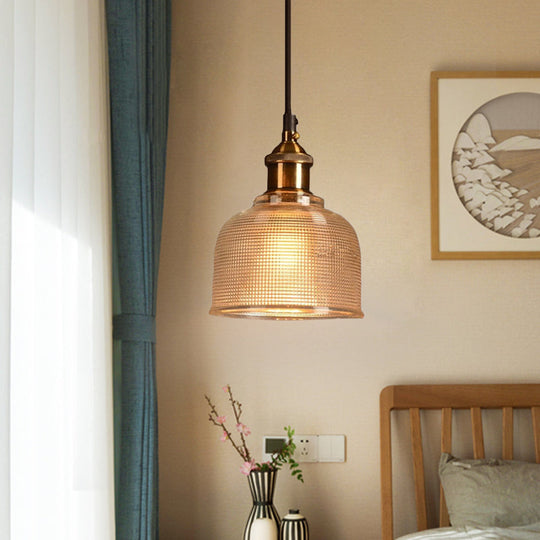 Ridged Glass Pendant Light For Balcony And Kitchen Traditional Cup Shape 1 Hanging Lamp
